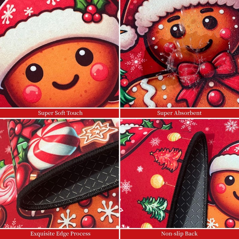 UYDOXCU Merry Christmas Kitchen Rugs and Mats Set of 2, Gingerbread Man Winter Xmas Holiday Home Kitchen Decor Floor Mats, Washable Non-Slip Sink Carpet 17"x47"+17"x30" - Image 4